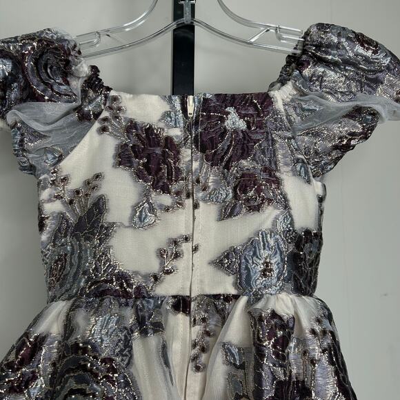 Rare‎ Editions Girls Dress-6 girl-floral with metallic, fully lined puff sleeves - Picture 2 of 8